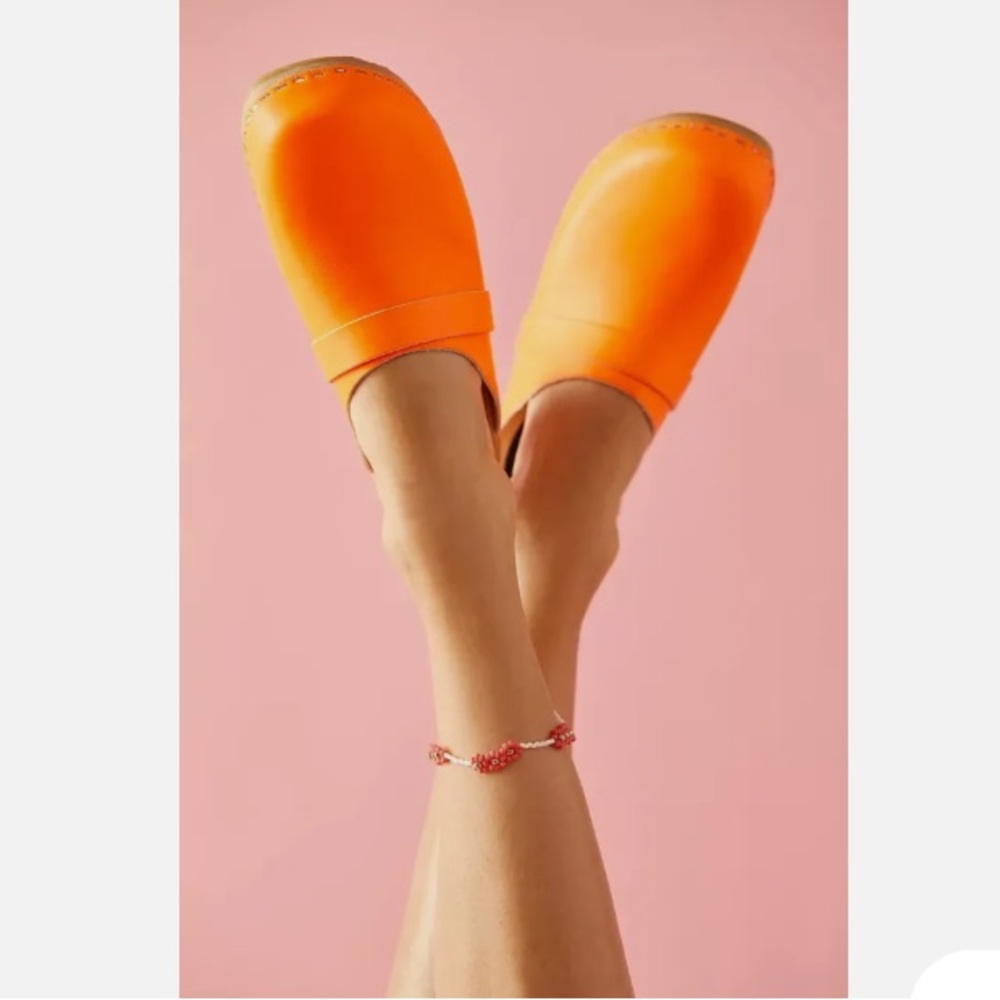 Free People Swedish Hasbeens Neon Orange Leather Mule Husband Clogs